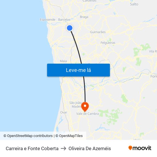 Carreira e Fonte Coberta to Oliveira De Azeméis map
