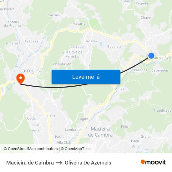 Macieira de Cambra to Oliveira De Azeméis map