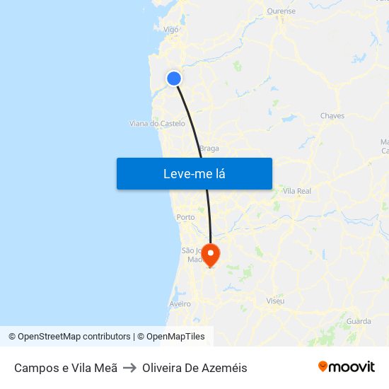 Campos e Vila Meã to Oliveira De Azeméis map