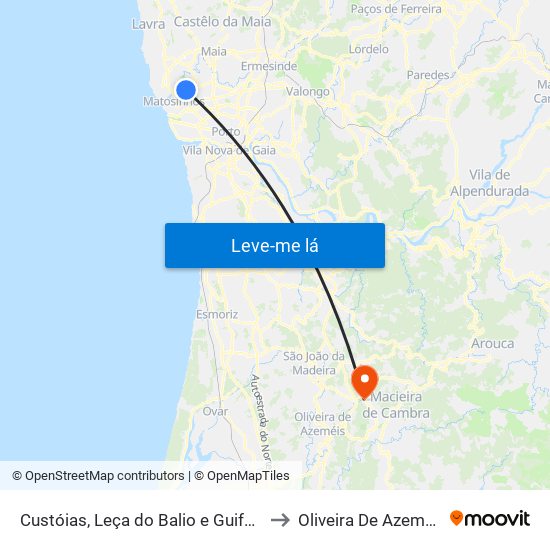 Custóias, Leça do Balio e Guifões to Oliveira De Azeméis map