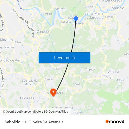 Sebolido to Oliveira De Azeméis map