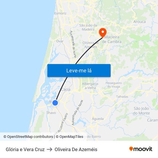 Glória e Vera Cruz to Oliveira De Azeméis map