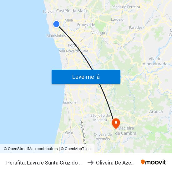 Perafita, Lavra e Santa Cruz do Bispo to Oliveira De Azeméis map