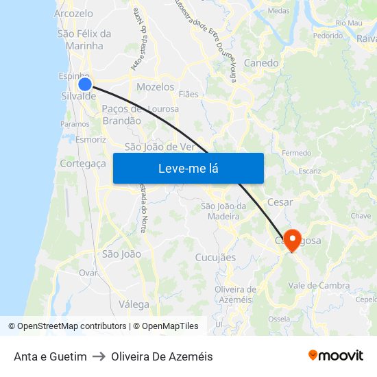 Anta e Guetim to Oliveira De Azeméis map