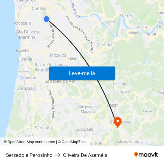 Serzedo e Perosinho to Oliveira De Azeméis map