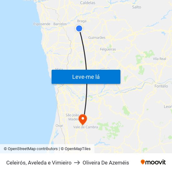 Celeirós, Aveleda e Vimieiro to Oliveira De Azeméis map