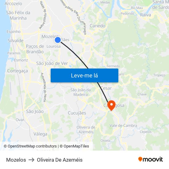 Mozelos to Oliveira De Azeméis map