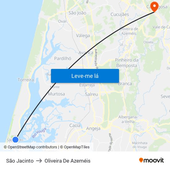 São Jacinto to Oliveira De Azeméis map