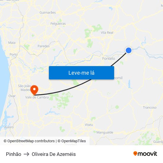 Pinhão to Oliveira De Azeméis map
