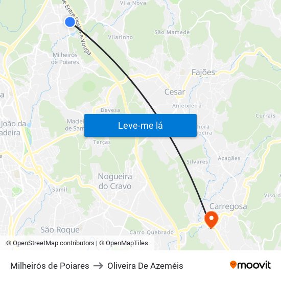 Milheirós de Poiares to Oliveira De Azeméis map