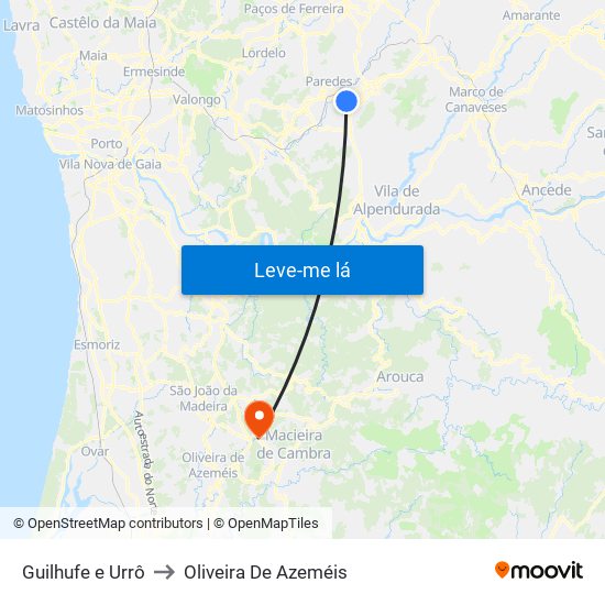 Guilhufe e Urrô to Oliveira De Azeméis map