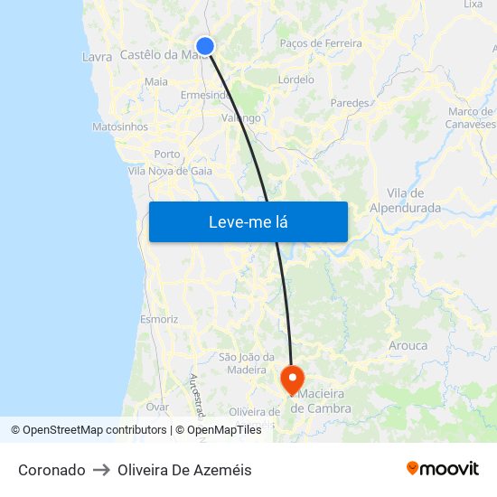 Coronado to Oliveira De Azeméis map