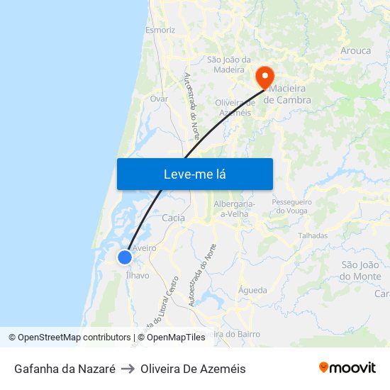 Gafanha da Nazaré to Oliveira De Azeméis map