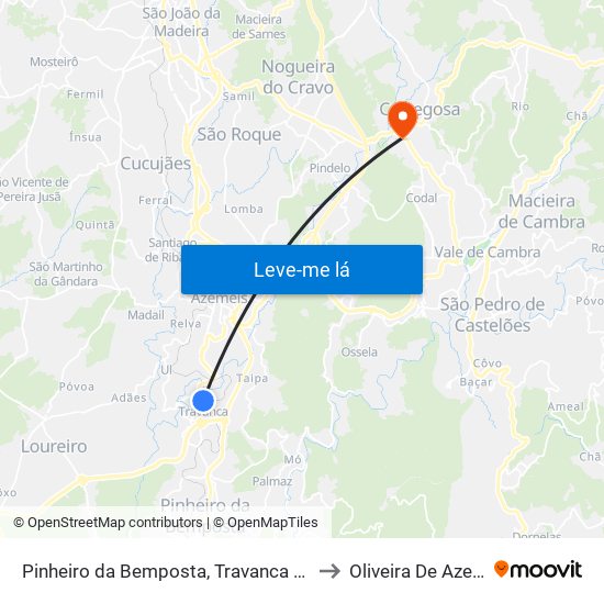 Pinheiro da Bemposta, Travanca e Palmaz to Oliveira De Azeméis map