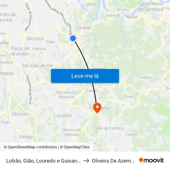 Lobão, Gião, Louredo e Guisande to Oliveira De Azeméis map