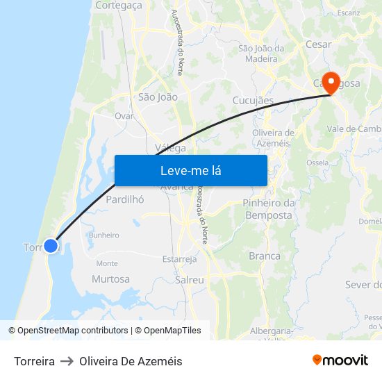 Torreira to Oliveira De Azeméis map