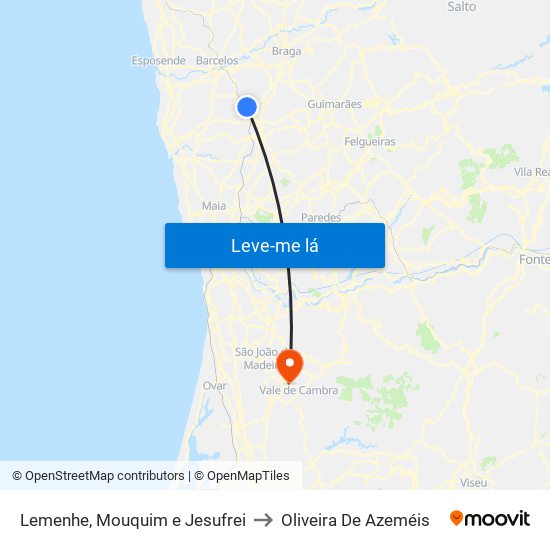 Lemenhe, Mouquim e Jesufrei to Oliveira De Azeméis map