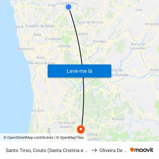 Santo Tirso, Couto (Santa Cristina e São Miguel) e Burgães to Oliveira De Azeméis map