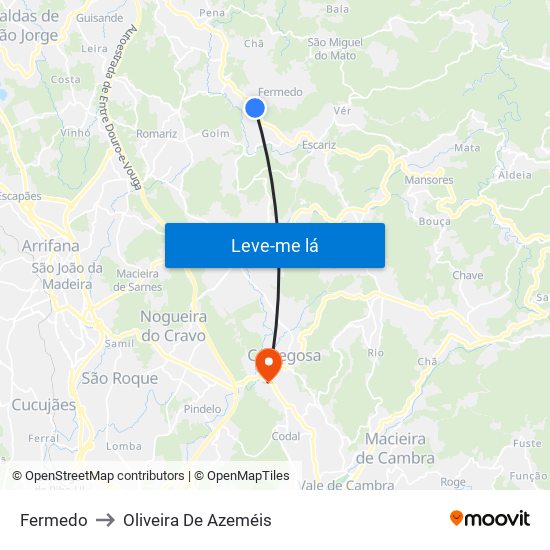 Fermedo to Oliveira De Azeméis map