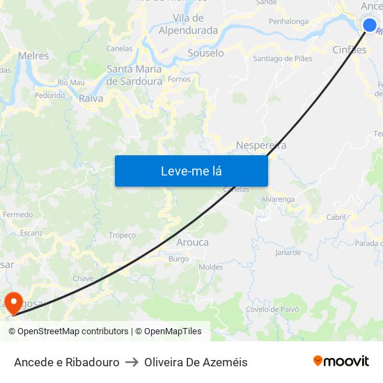 Ancede e Ribadouro to Oliveira De Azeméis map