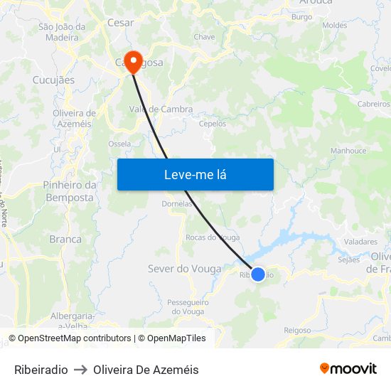 Ribeiradio to Oliveira De Azeméis map