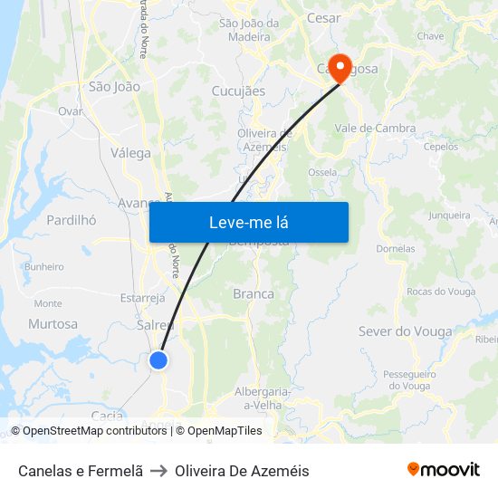 Canelas e Fermelã to Oliveira De Azeméis map
