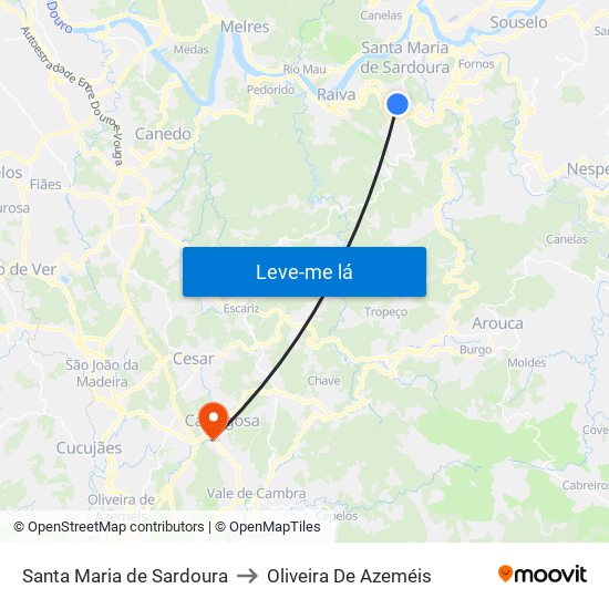 Santa Maria de Sardoura to Oliveira De Azeméis map