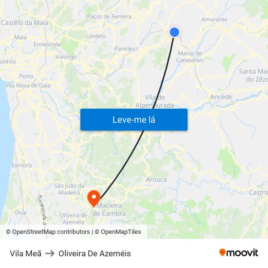 Vila Meã to Oliveira De Azeméis map