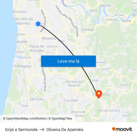 Grijó e Sermonde to Oliveira De Azeméis map