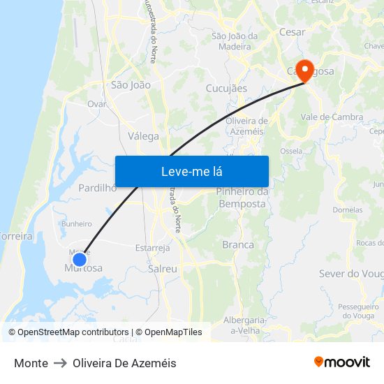 Monte to Oliveira De Azeméis map