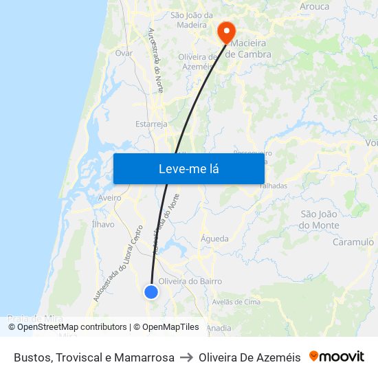 Bustos, Troviscal e Mamarrosa to Oliveira De Azeméis map