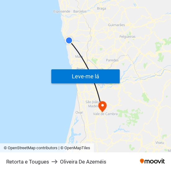 Retorta e Tougues to Oliveira De Azeméis map