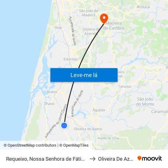 Requeixo, Nossa Senhora de Fátima e Nariz to Oliveira De Azeméis map