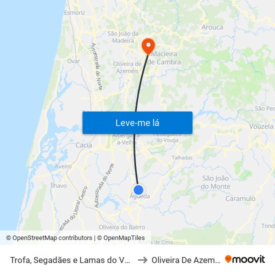 Trofa, Segadães e Lamas do Vouga to Oliveira De Azeméis map