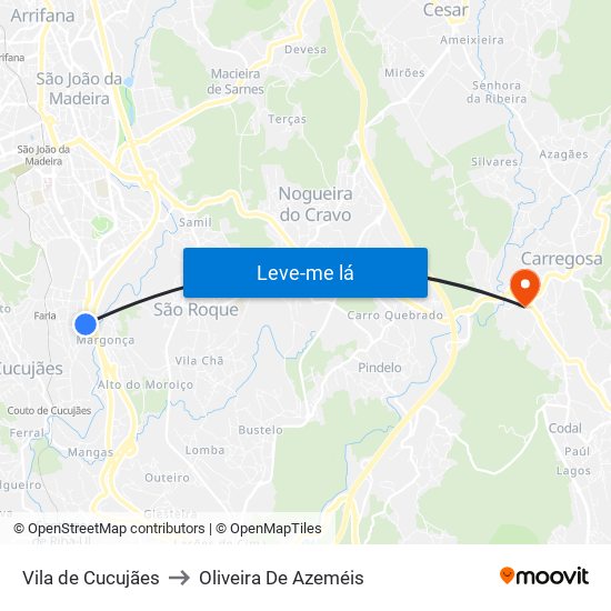 Vila de Cucujães to Oliveira De Azeméis map