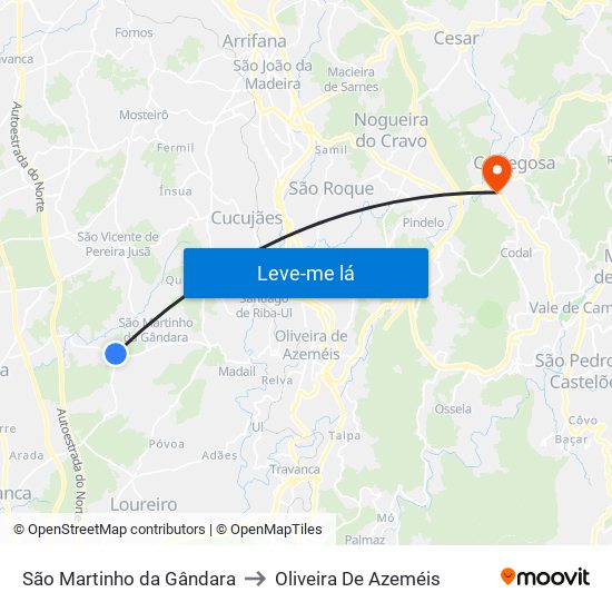 São Martinho da Gândara to Oliveira De Azeméis map