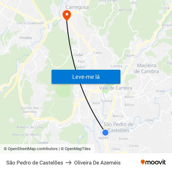 São Pedro de Castelões to Oliveira De Azeméis map