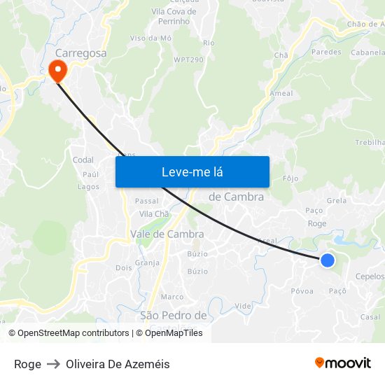 Roge to Oliveira De Azeméis map