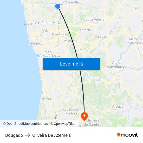 Bougado to Oliveira De Azeméis map