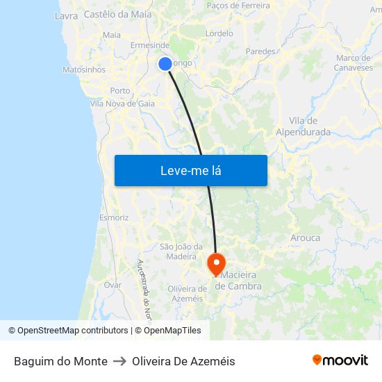 Baguim do Monte to Oliveira De Azeméis map