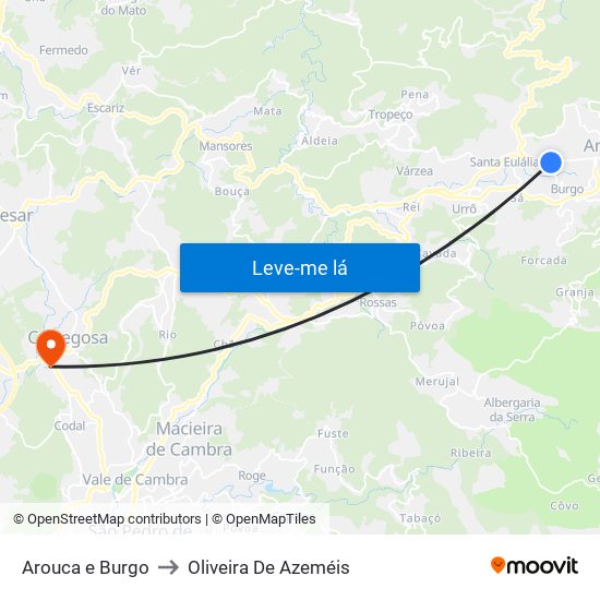Arouca e Burgo to Oliveira De Azeméis map