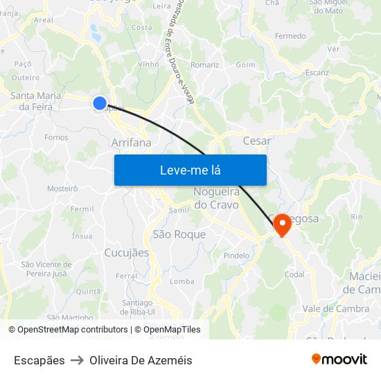 Escapães to Oliveira De Azeméis map