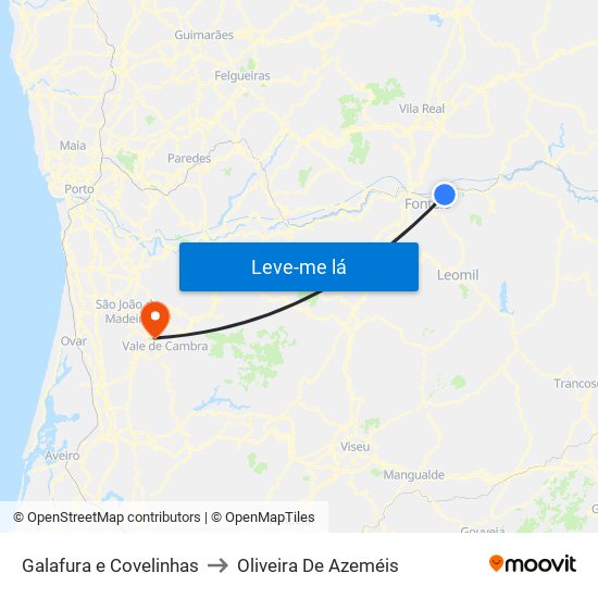 Galafura e Covelinhas to Oliveira De Azeméis map