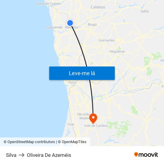 Silva to Oliveira De Azeméis map