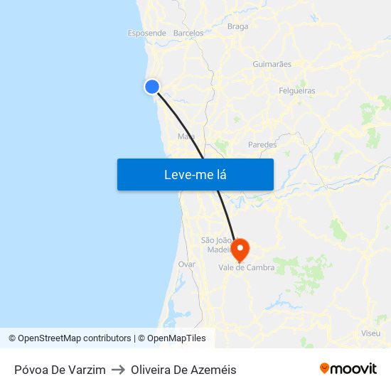 Póvoa De Varzim to Oliveira De Azeméis map