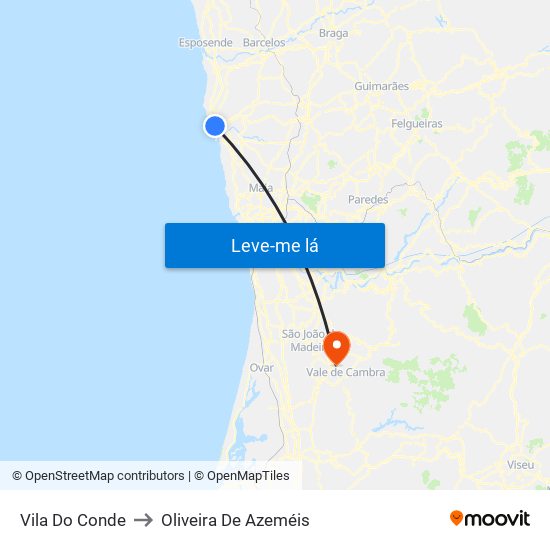 Vila Do Conde to Oliveira De Azeméis map