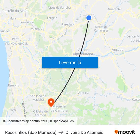 Recezinhos (São Mamede) to Oliveira De Azeméis map