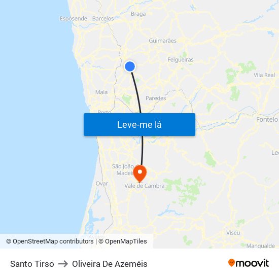 Santo Tirso to Oliveira De Azeméis map