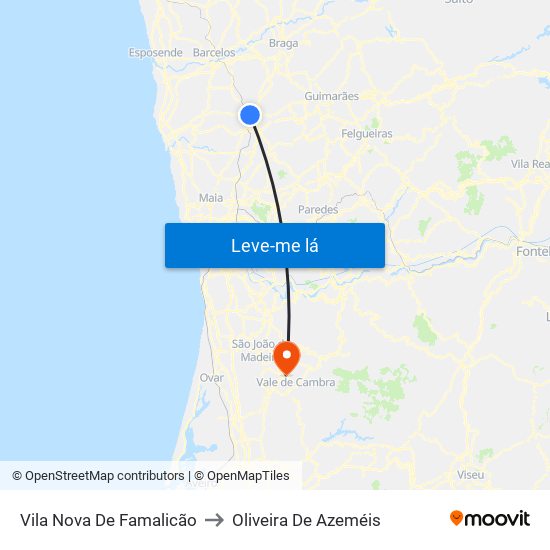 Vila Nova De Famalicão to Oliveira De Azeméis map