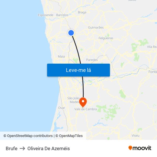 Brufe to Oliveira De Azeméis map